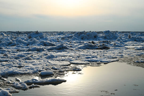 In spring, the river thaws and the ice moves along the river in large, powerful chunks.
