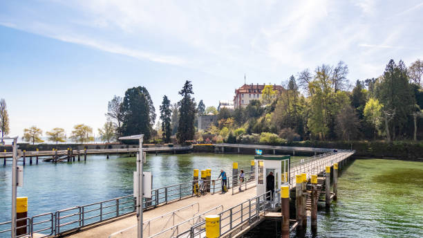 Ship pier on the island of Mainau with the castle in the background.