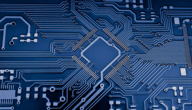 istock dark blue printed circuit. layout of tracks. 2154860474