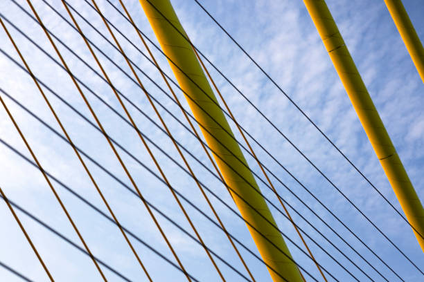 istock Yellow Cables On A Suspension Bridge Against Blue Sky In Bangkok 2154861877