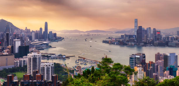 istock Hong Kong - Victoria harbour at sunset, panorama 2154862938