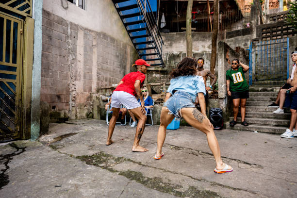 Friends dancing break outdoors
