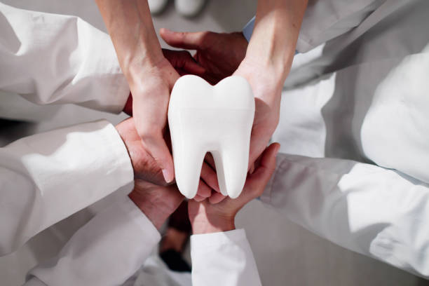 istock Group Of Dentists Holding Tooth 2154863740