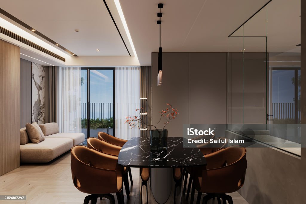 Dining Room Rendering 3d Rendering Dining Room Interior With Family Dining Table And Seating ...