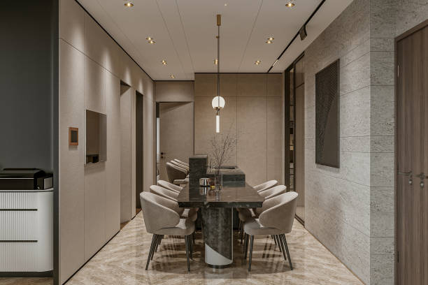 istock Creating a chic dining area with designer chairs and a black dining table. 2154867807