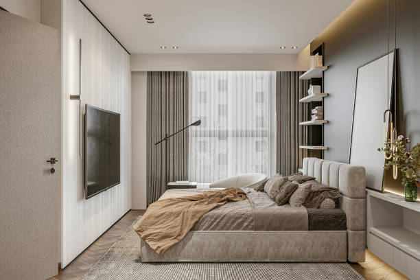 istock Interior of  the modern and bright Bedroom- 3D Rendering, 3D Illustration 2154867844