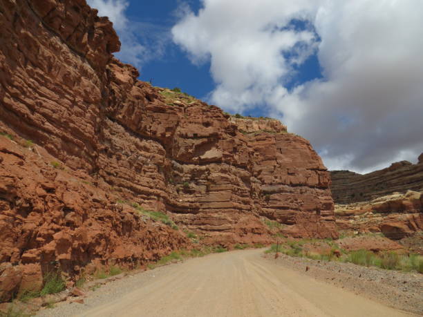 istock Single Lane Dirt Road by Red Rock Cliffs, Moki Dugway in Utah, Highway 261 2154868067