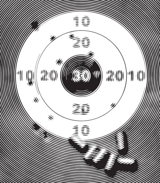 istock Pistol shooting target, with bullet holes and cartridge cases, rendered in concentric halftone 2154868886