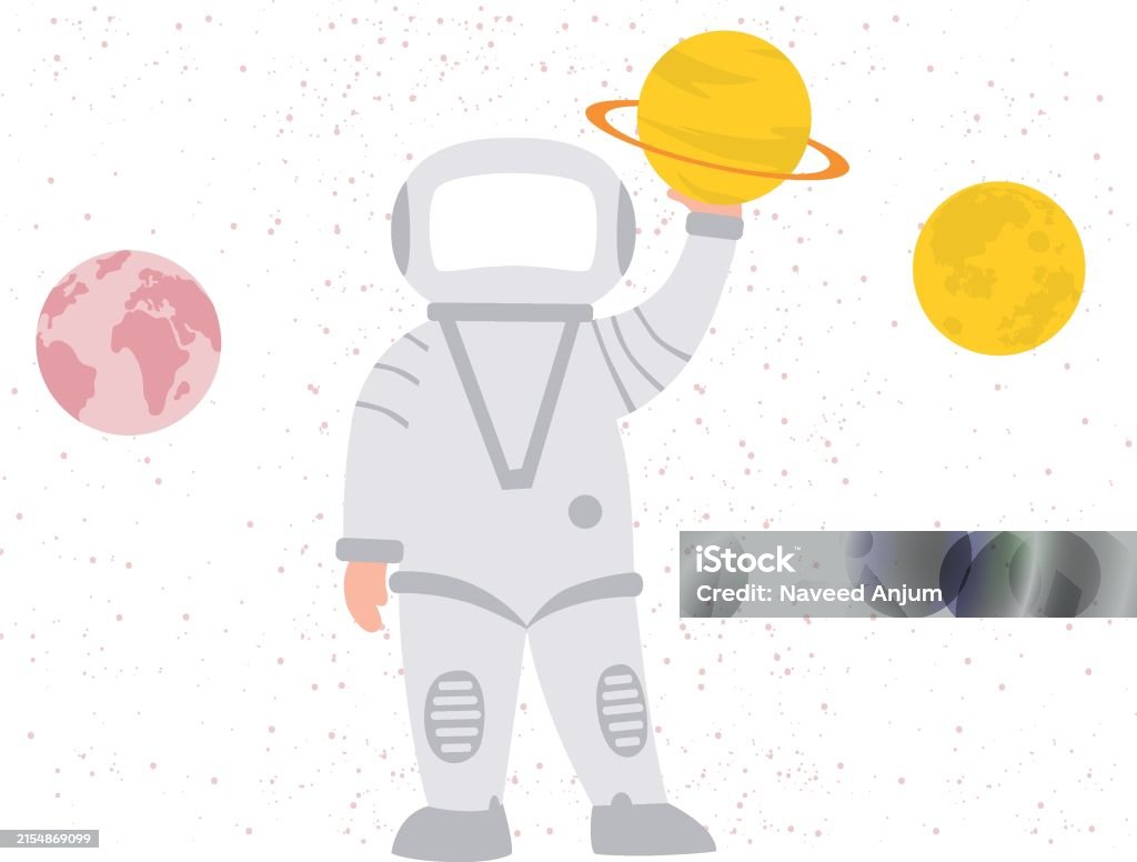 Spaceman Pointing The Spaceman Pointing At The Planets Stock Illustration - Download ...