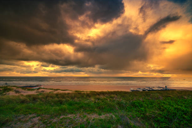 Fantastic sunset over the North Sea near Egmond aan Zee/Netherlands