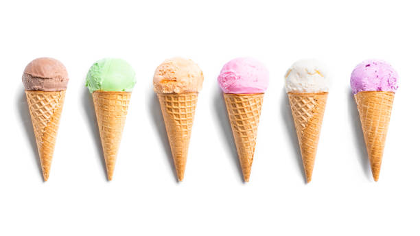 istock Set of various ice cream scoops in waffle cones 2154877669