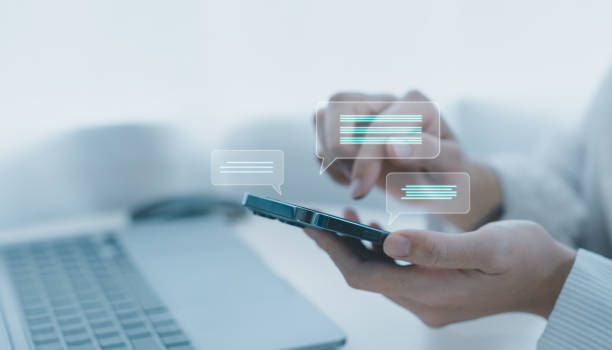 istock Woman hand using smartphone typing live chat chatting on application communication digital web and social network concept. Social media application chat box. 2154882065