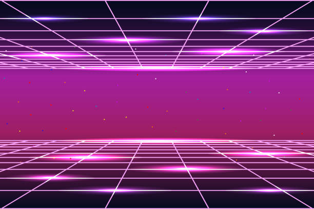 istock Retro Futurism Sci-Fi Background. glowing neon grid. and stars from vintage arcade computer games 2154882525