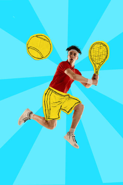 istock Poster. Contemporary art collage. Drawing artwork. Young athletic man, baseball player dressed sketches sporty outfit and equipment. 2154883809