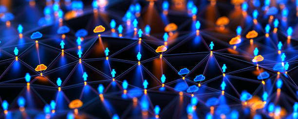 fundo de rede digital futurista. pessoas e computação em nuvem com tecnologia de conexões. conceito de segurança e privacidade na internet. big data e comunicações. - network - fotografias e filmes do acervo