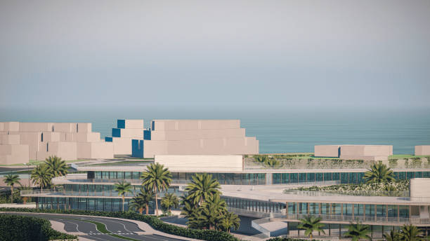 Three floor modern architecture building with glass facade
