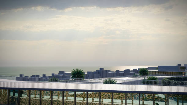 Aerial panoramic photo of the waterfront of Tel Aviv - Yafo  at afternoon and dusk in summer