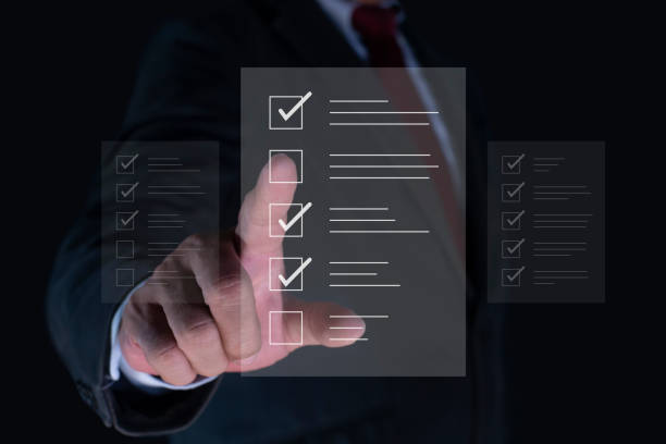 istock Digital file checklist, Business performance checklist, filling out digital form checklist, document management online, questionnaire, evaluation, online survey, online exam. 2154895215