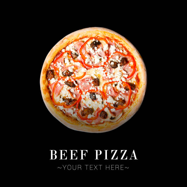 istock Traditional Italian meat pizza isolated on black background 2154896273