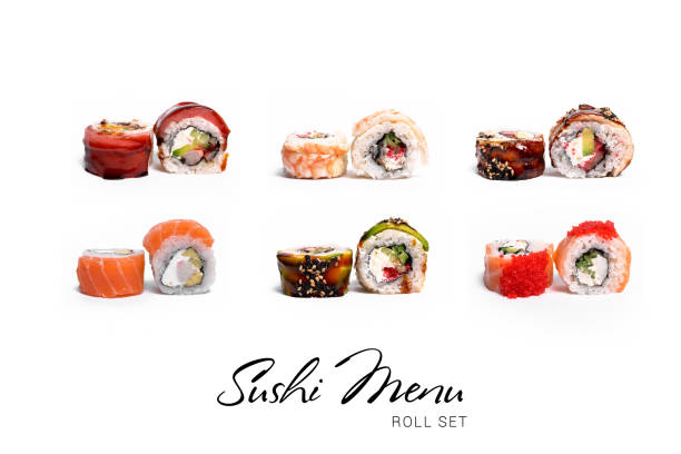 istock Set of Dragon sushi roll pieces isolated on white background. 2154897901