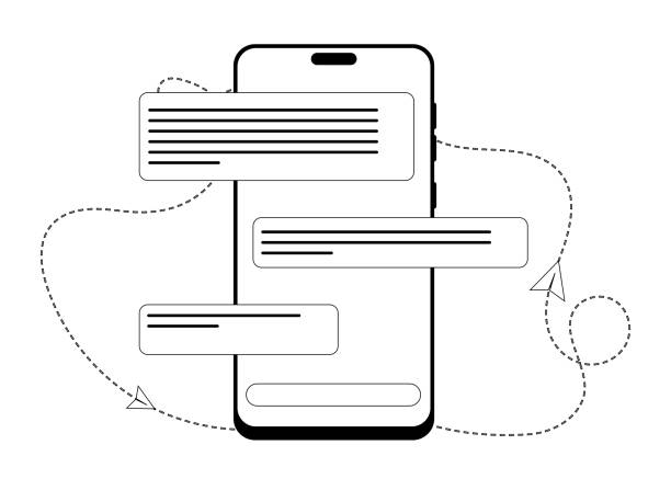 Online correspondence using a smartphone. Communication using devices. Outline illustration Online correspondence using a smartphone. Communication using devices. Outline illustration. phone text message mockup stock illustrations