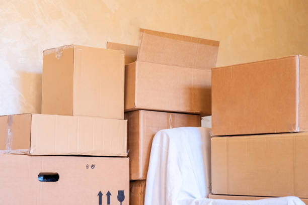 istock Stack of cartoon box for moving to  a new house 2154899537