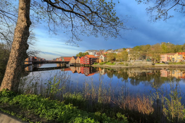 Spring in Trondheim, view of the river Nidelva and The Old Bridge ( den gamle Bybro)
