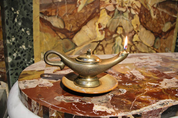 istock Old Copper Oil Lamp on Marble 2154900347