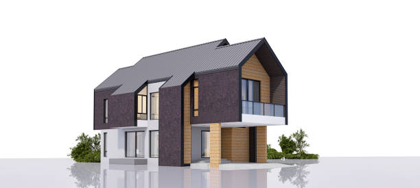 istock Architecture 3d rendering illustration of modern minimal house on white background 2154903476