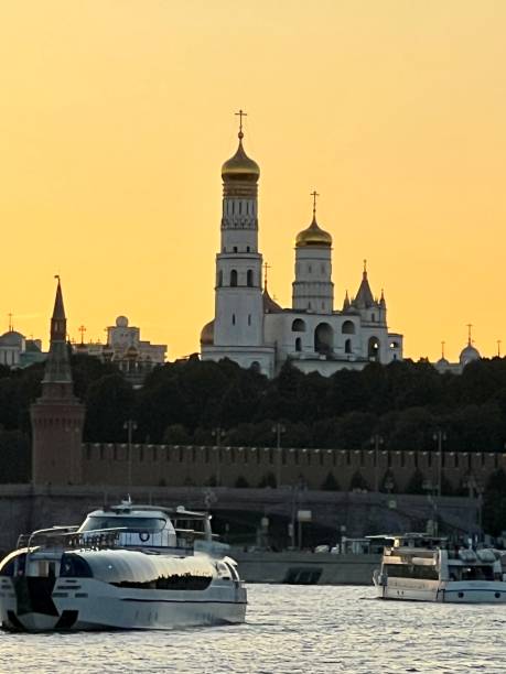 Moscow, Russia - September 23, 2023: Tour boat on Moscva River