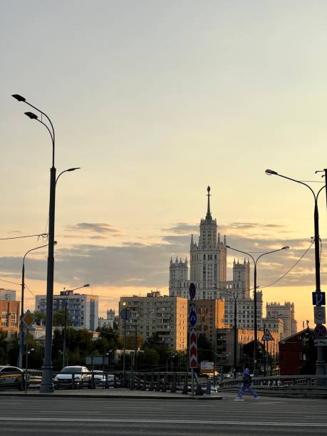 Moscow, Russia - September 03, 2023: Moscow cityscape on sunset