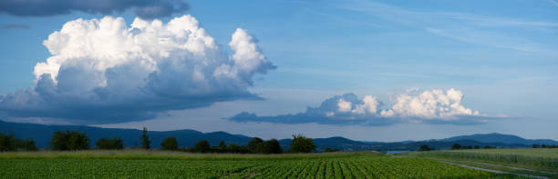 istock large spring clouds, cumulus, over the Bavarian Forest 2154912576