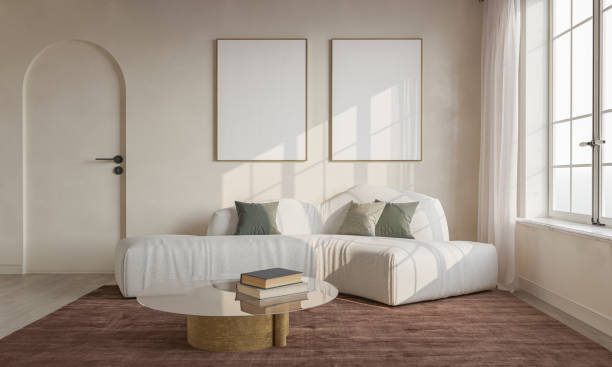 istock mock up poster frame in interior background, living room. 3D render, 3D illustration 2154918273