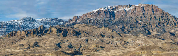 Hoodoos rock formations in the Absaroka mountain range, Absaroka-beartooth Wilderness, near Cody, Wyoming. Shoshone National Forest with the Eocene Wapiti volcanics also called the Absaroka Volcanic Province.  Made up of volcaniclastic sedimentary rock.