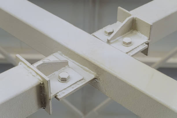 istock Cross connection steel bracing of metal frame structure close-up 2154929252