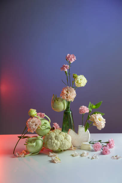 istock unusual composition of flowers, vegetables and cheese 2154933995