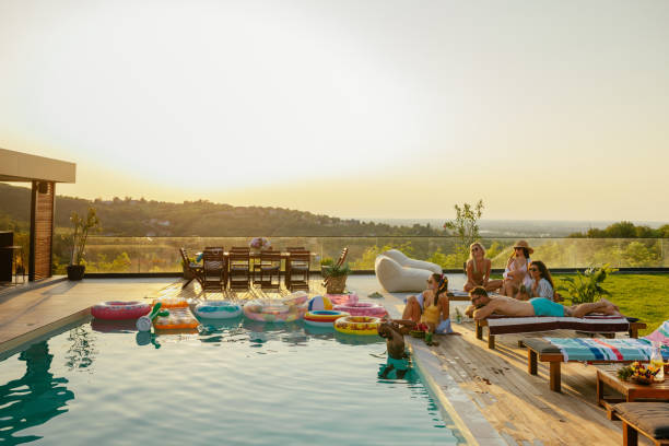 istock Beautiful view of a hill from a pool house 2154934055