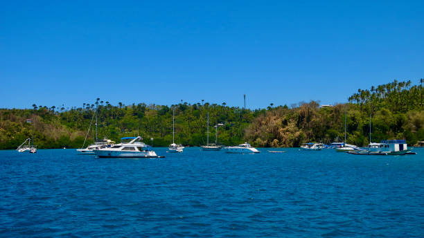 istock Yachts moored in the lagoon. 2154938835