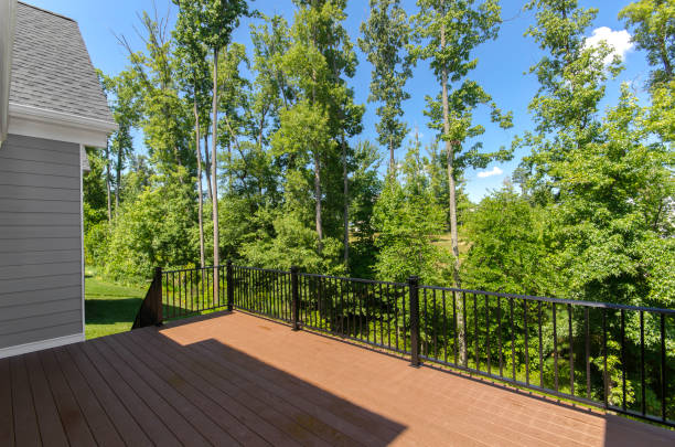istock Sunny Residential Empty Deck with Vibrant Forest View in Summer 2154946633