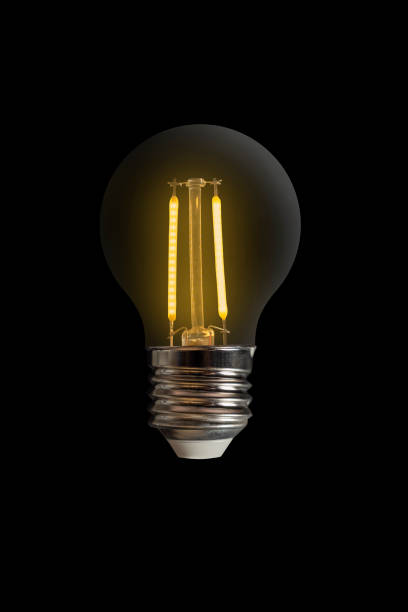 istock Portrait of light bulb lit on black background. Inspiration, glowing, imagination and solution concept. 2154947917