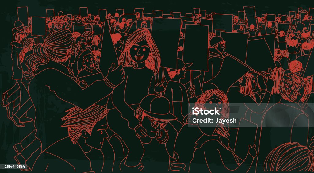Protestor Drawing Protestors Protesting At A Protest March For Awareness In A Sketchy ...