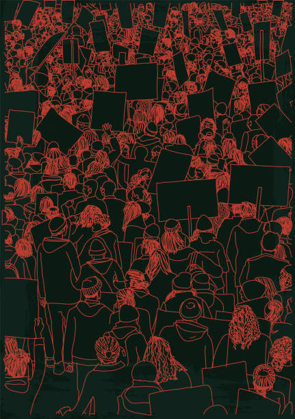 istock Protestors Protesting at a Protest March for Awareness in a Sketchy Drawing Grunge Style 2154949688