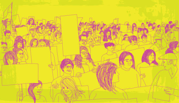 istock Protestors Protesting for Awareness at a Strike Protest March for for Awareness in a Sketchy Style 2154954040
