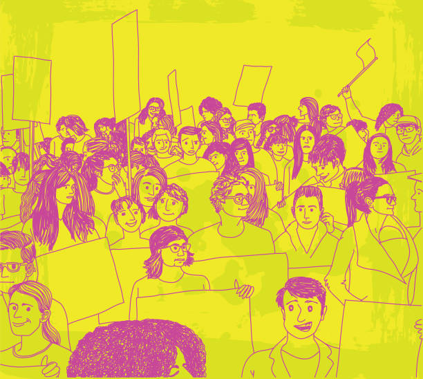 istock Protestors Protesting for Awareness at a Strike Protest March for for Awareness in a Sketchy Style 2154954107
