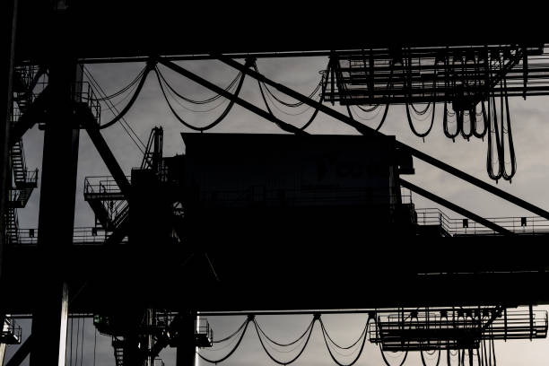 Sorong, Southwest Papua, Indonesia, May 31st 2021. Quay crane on the seaside dock. Images are showing parts of quay crane and gantry crane.