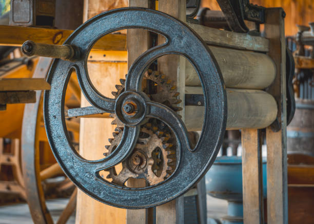 mechanism and modes of an old antique washing machine. washing clothes in the old days. old house furnishings
