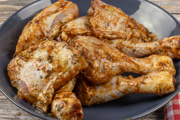 istock marinated chicken pieces, close-up, on a plate 2154967037