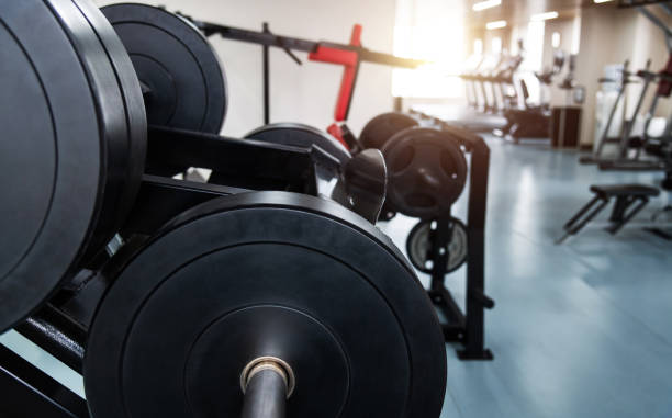 istock Strength training equipment in gym 2154967715