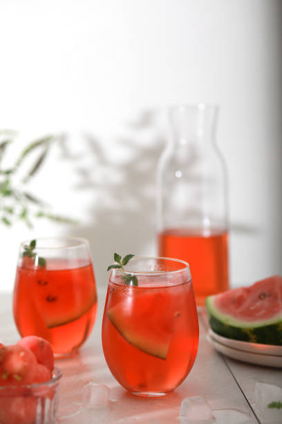 istock Watermelon cocktail with lemon and mint. Refreshing lemonade close up 2154968538