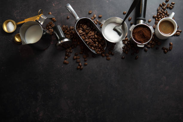 istock Coffee concept with coffee set on dark background 2154969978